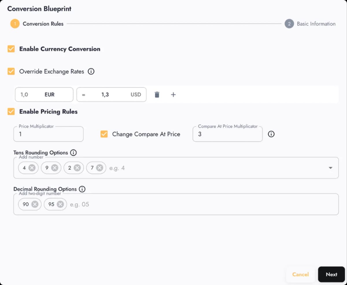 CopyHero pricing and conversion settings